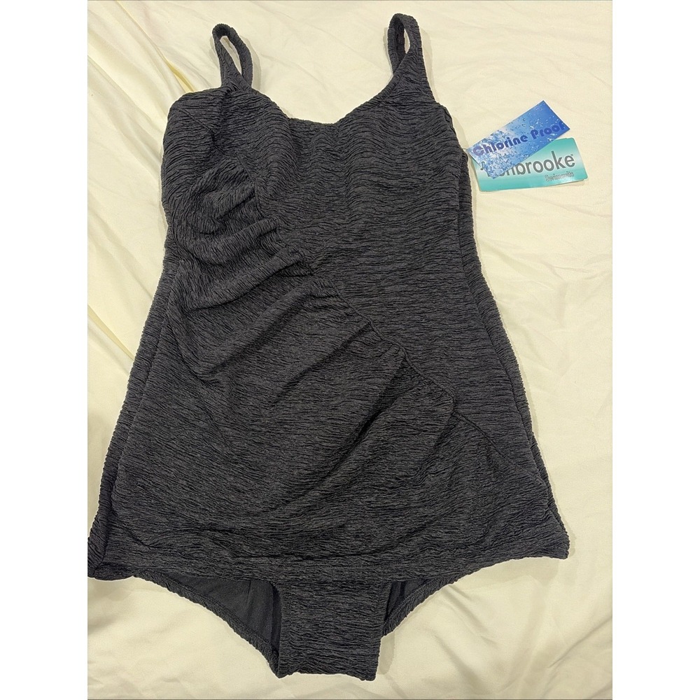 NWT Penbrooke Krinkle Chlorine Resistant Black Swimsuit 18 Tummy Control